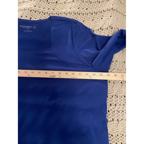 Susan Graver Essentials 1X Blue‎ 3/4 Sleeve Top - Picture 6 of 12